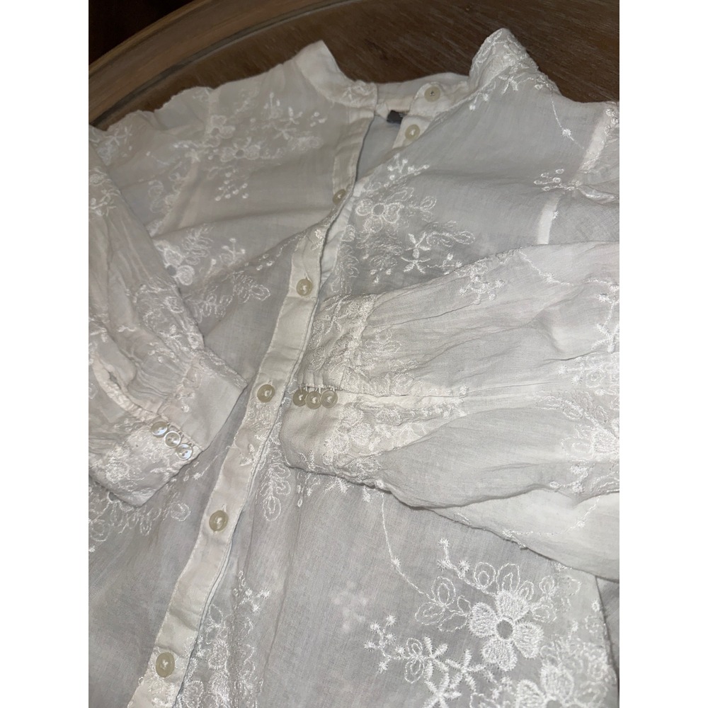 Pilcro by Anthropologie White Embroidered Cotton Gauze Button Down Blouse XS